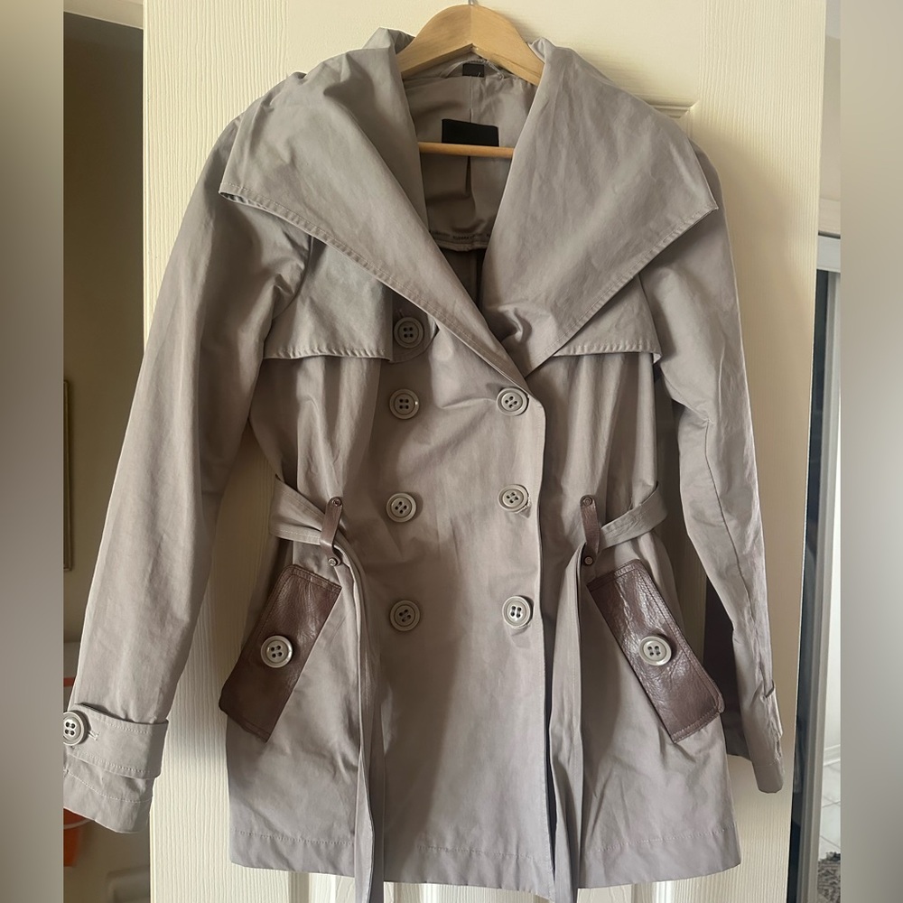 RUDSAK Gray and Brown Trench Coat with Belted Waist